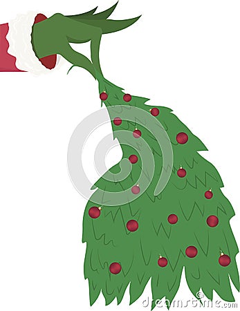 Grinch hand, grinch, grinch holding christmas tree, christmas Cartoon Illustration